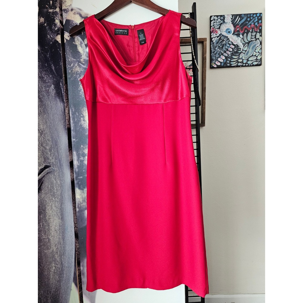 Liz Claiborne Red Cowl Neck Sleeveless Sheath Cocktail Dress Size 6